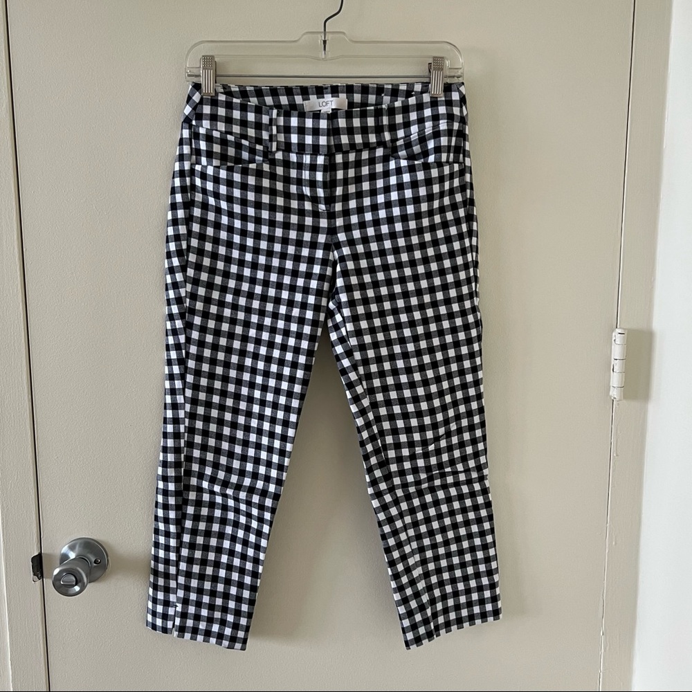 LOFT Black and White Gingham Chino Pant